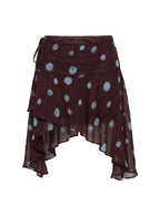 Women's Hevenna Asymmetrical Chiffon Mini Skirt Brown / Blue Polka