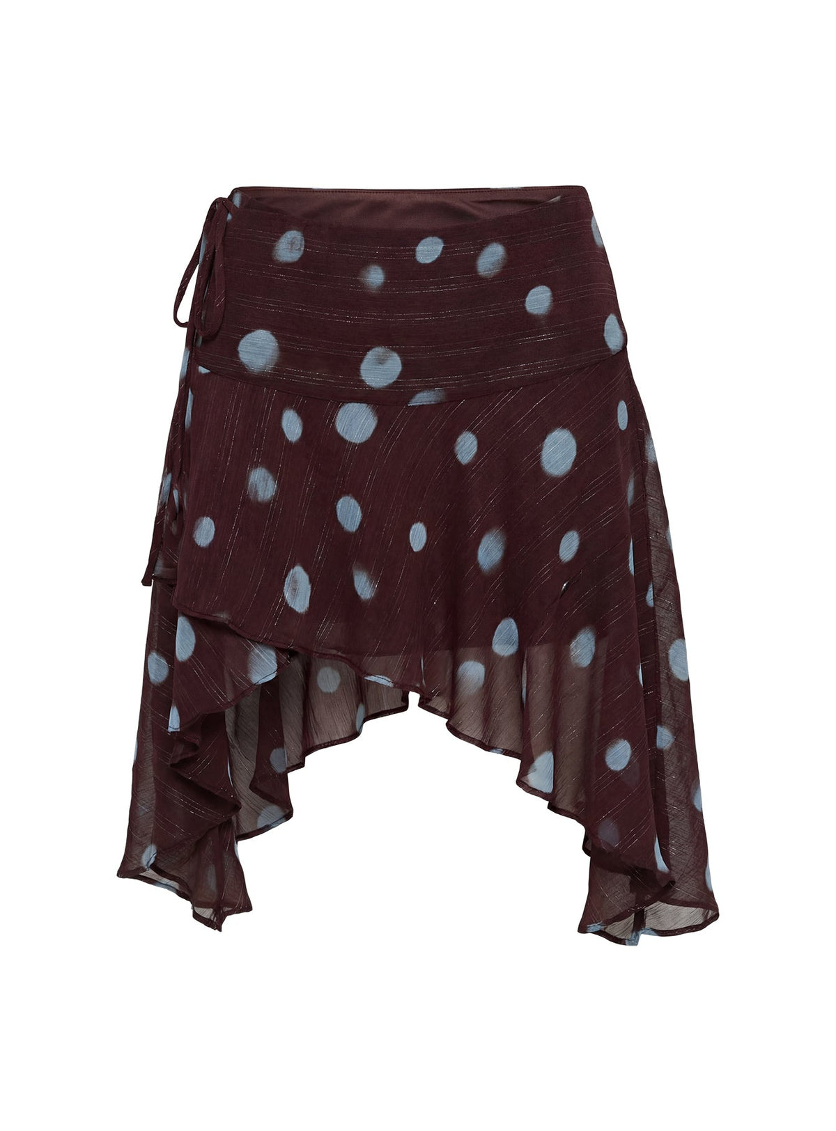 Women's Hevenna Asymmetrical Chiffon Mini Skirt Brown / Blue Polka
