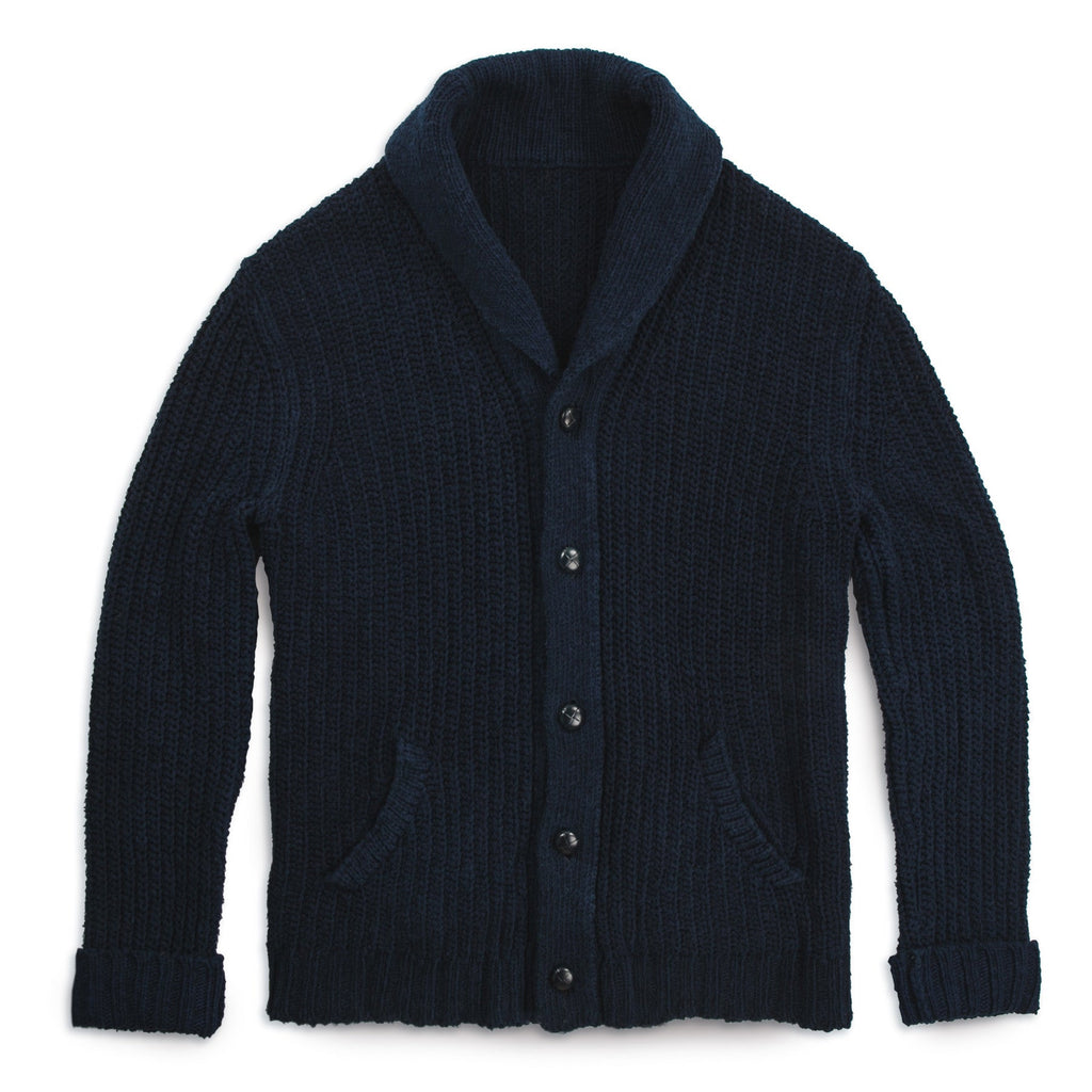 Men's The Shawl Cardigan in Indigo Dipped Cotton — Sweater