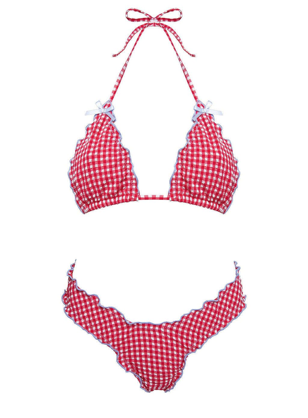 Women's Kathrine Triangle Bikini Top Red Gingham — Swimwear