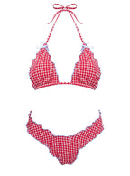 Women's Kathrine Triangle Bikini Top Red Gingham — Swimwear
