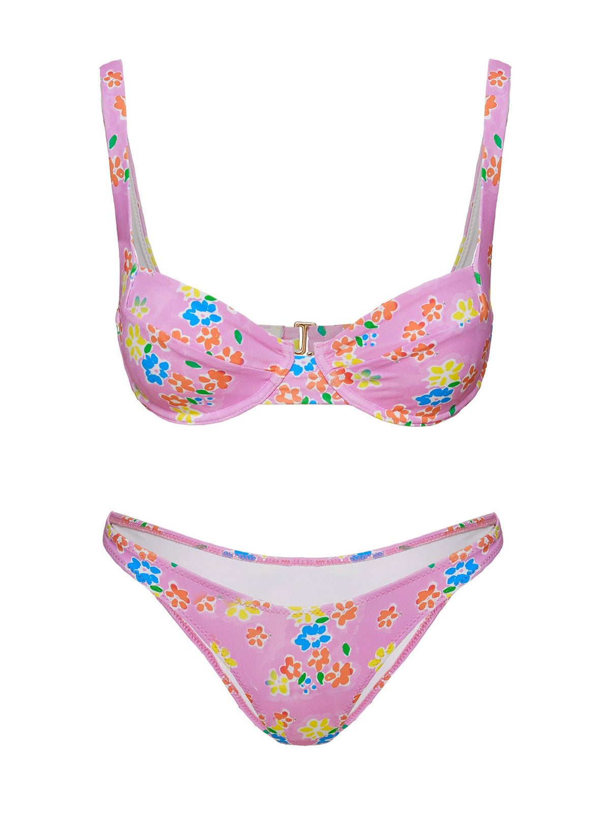 Women's Love Letters High Cut Cheeky Bikini Bottoms Pink Floral — Swimwear