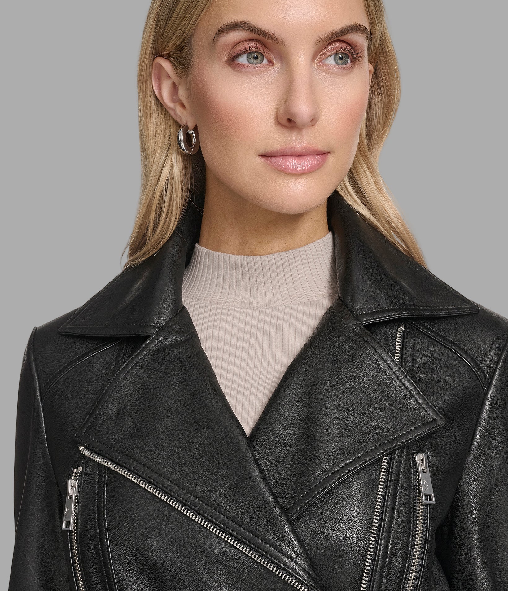 Violet Belted Leather Moto Jacket