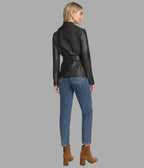 Violet Belted Leather Moto Jacket