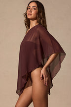 Women's Sheer Poncho in Espresso Brown — Sweater