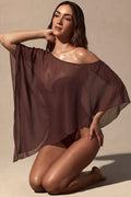 Women's Sheer Poncho in Espresso Brown — Sweater