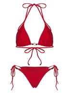 Women's Glora Tie Side Beaded Bikini Bottom Shimmer Red — Swimwear