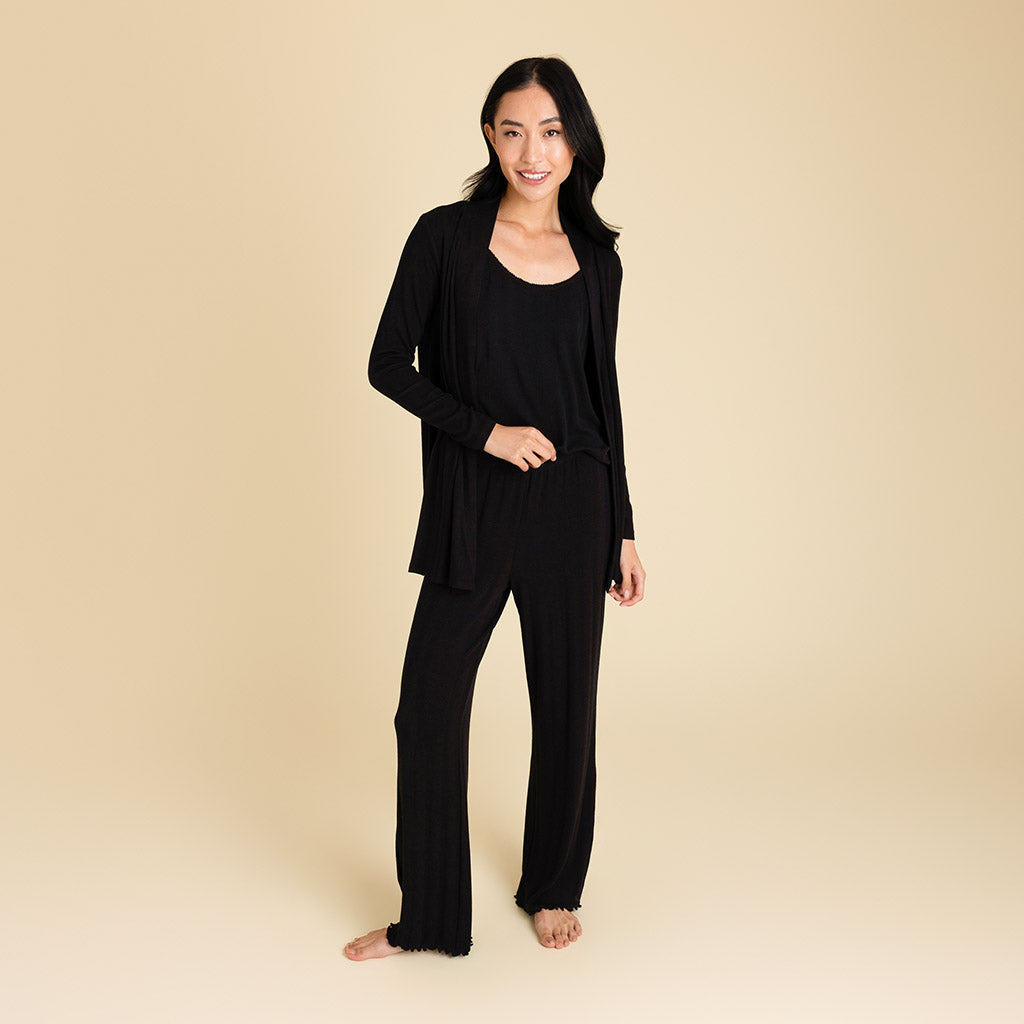 Women's Black Pointelle Fly Away Cardigan — Sweater