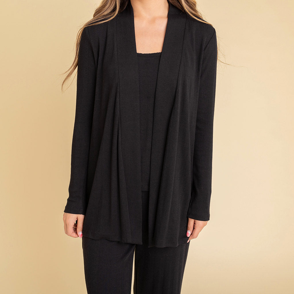 Women's Black Pointelle Fly Away Cardigan — Sweater