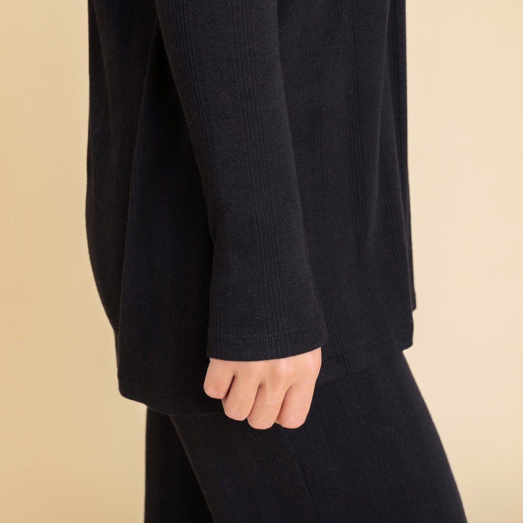 Women's Black Pointelle Fly Away Cardigan — Sweater