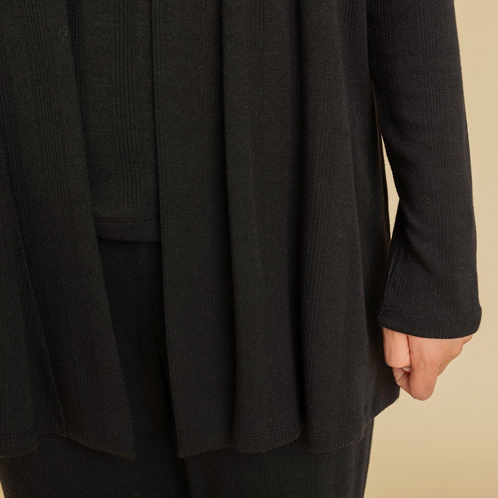 Women's Black Pointelle Fly Away Cardigan — Sweater