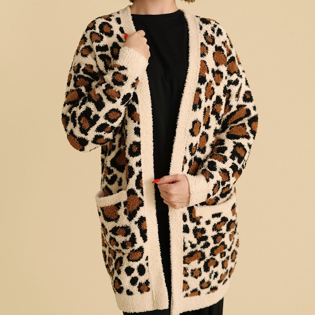Lana Leopard Tan Women's Cuddle Cardigan — Sweater
