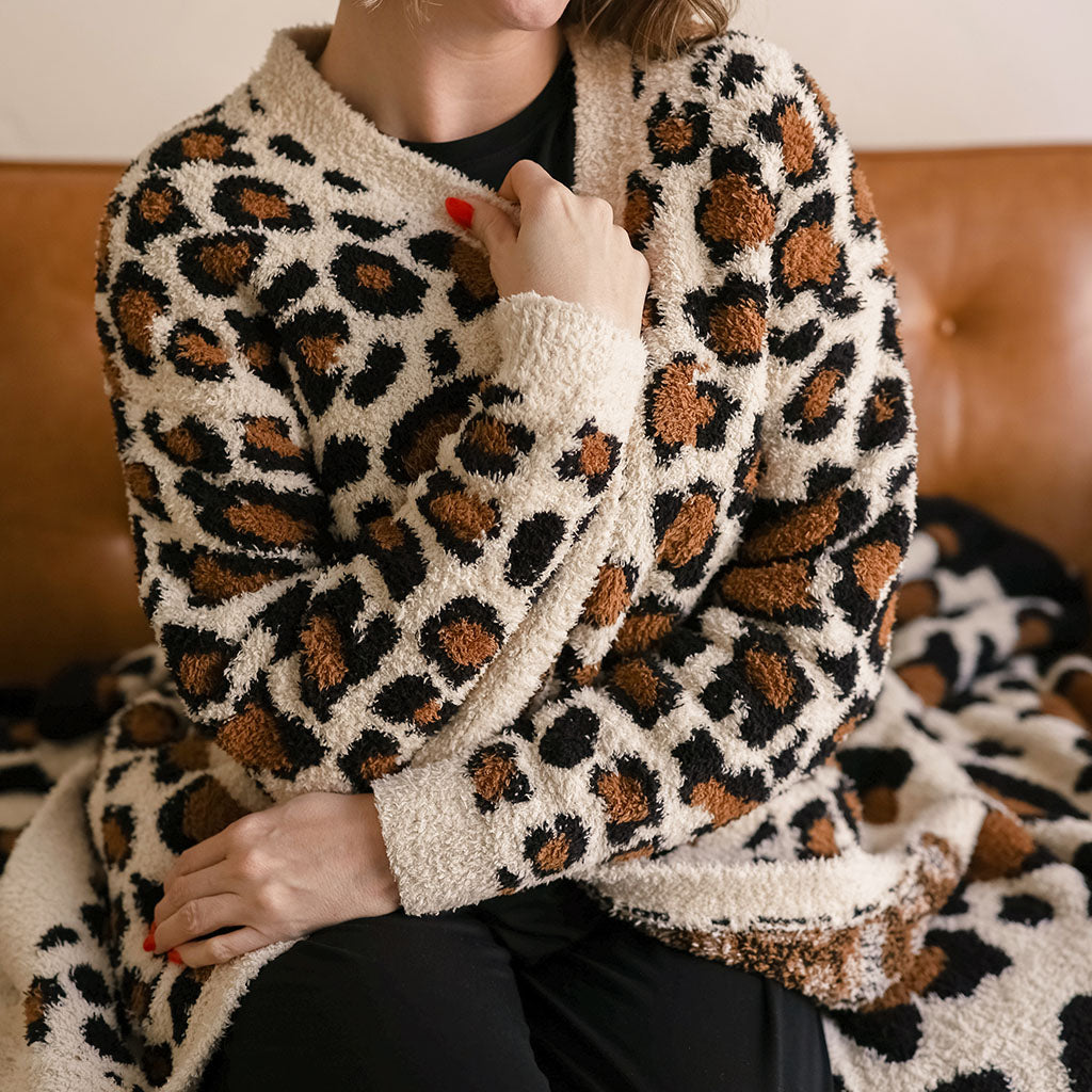 Lana Leopard Tan Women's Cuddle Cardigan — Sweater