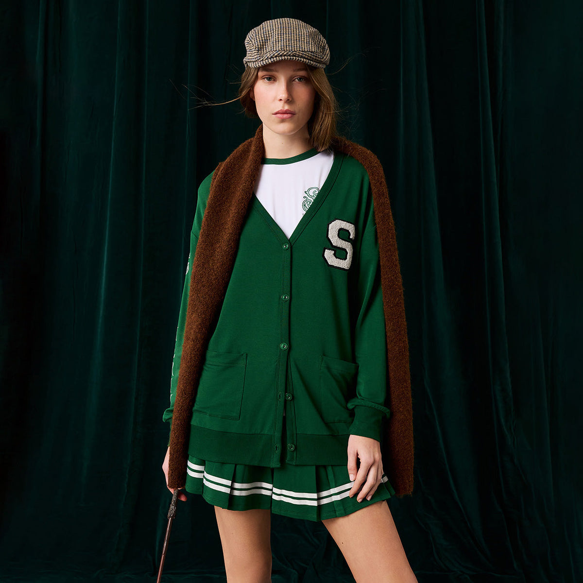 Slytherin Varsity League Women's French Terry Varsity Cardigan — Sweater