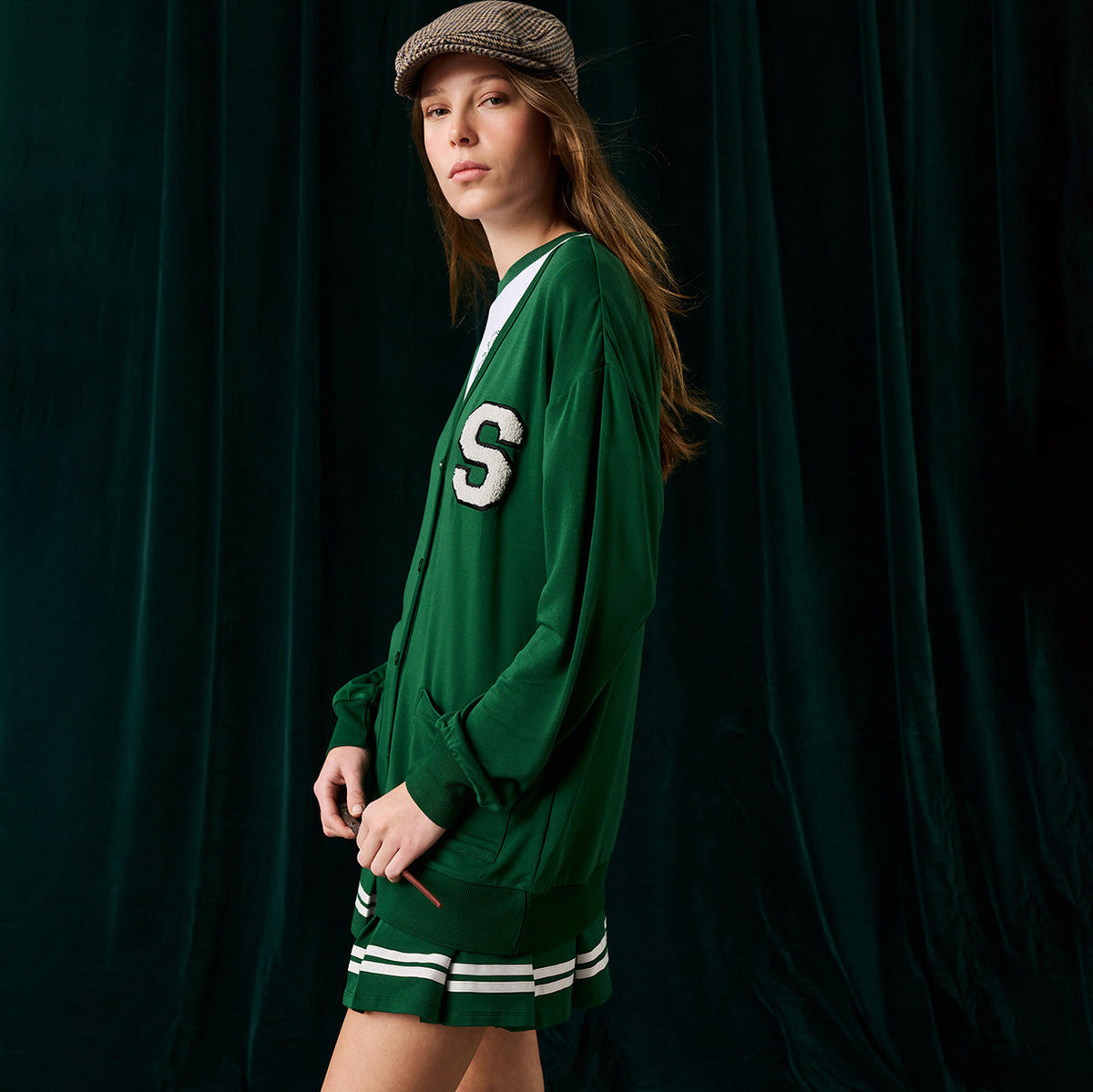 Slytherin Varsity League Women's French Terry Varsity Cardigan — Sweater