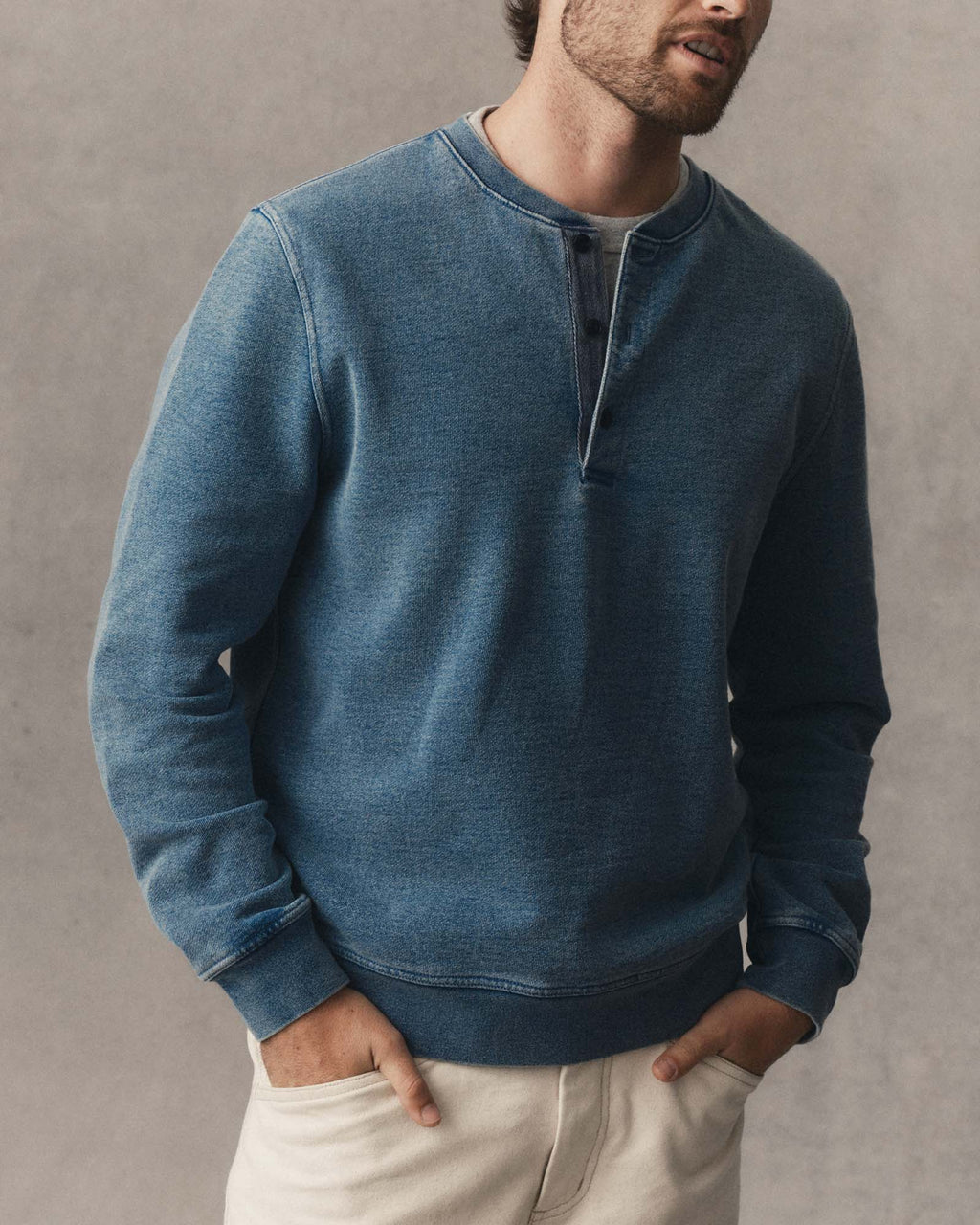 Men's The Sunset Henley in Washed Indigo Terry — Shirt