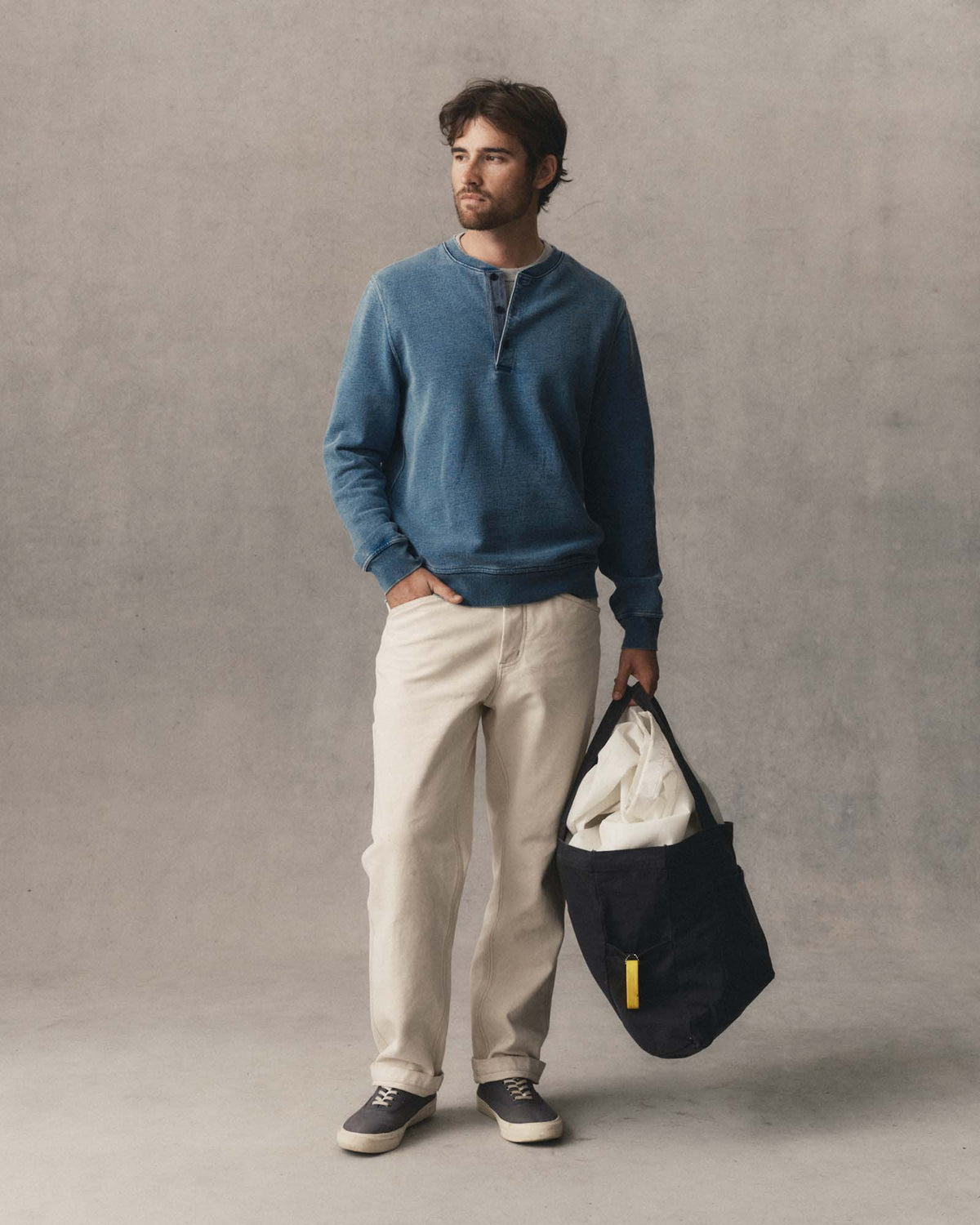 Men's The Sunset Henley in Washed Indigo Terry — Shirt