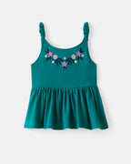Midnight Tide Embroidered Peplum Tank — Tops