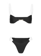 Women's Siamese Ruched Bikini Bottom Black / White — Swimwear