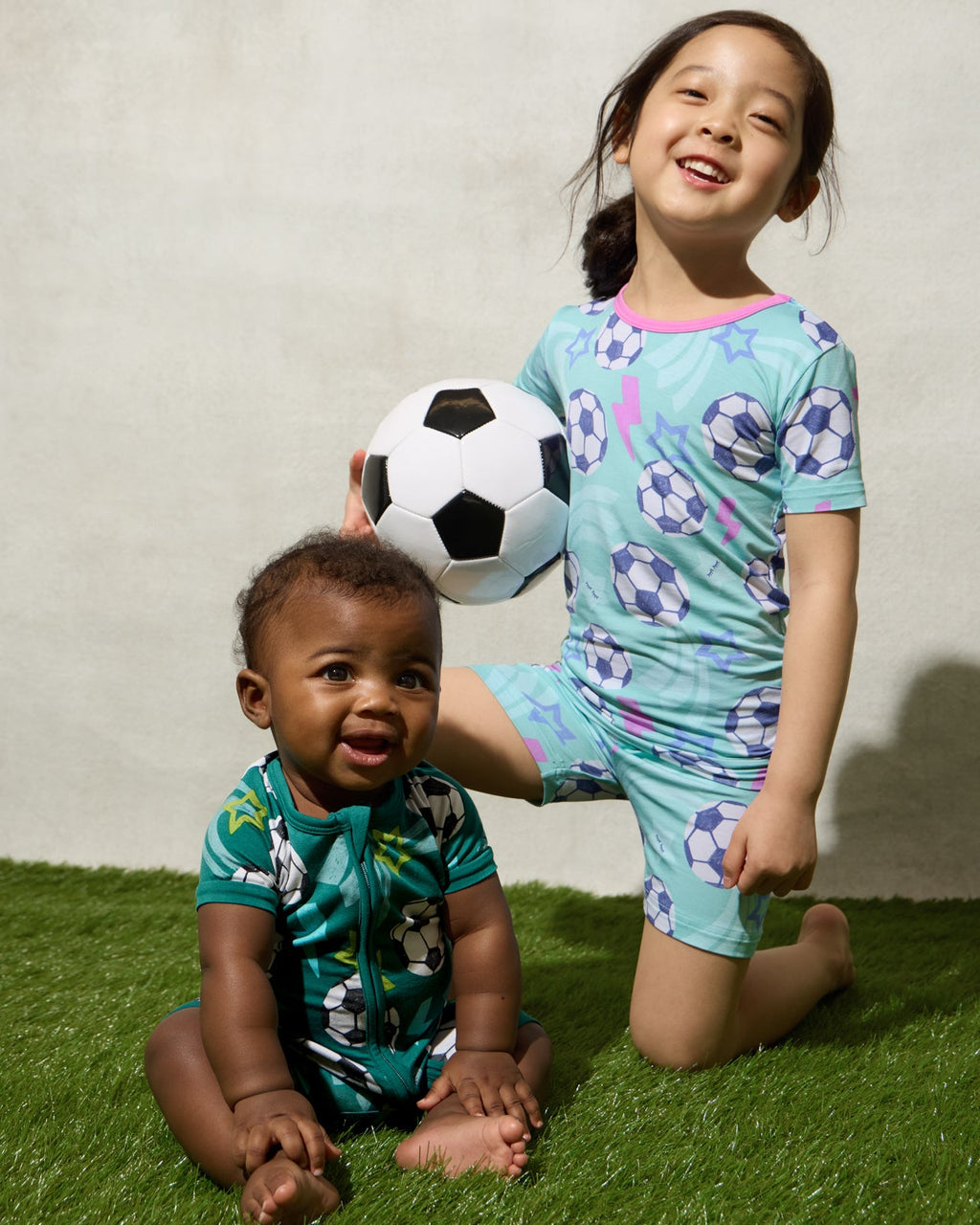 Aqua Soccer Stars Two-Piece Short Sleeve & Shorts Pajama Set