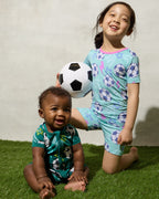 Aqua Soccer Stars Two-Piece Short Sleeve & Shorts Pajama Set