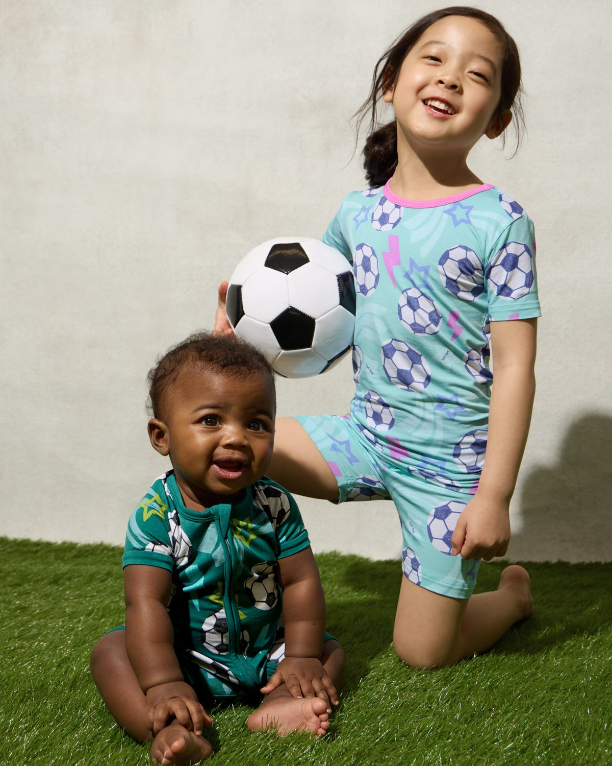 Aqua Soccer Stars Two-Piece Short Sleeve & Shorts Pajama Set