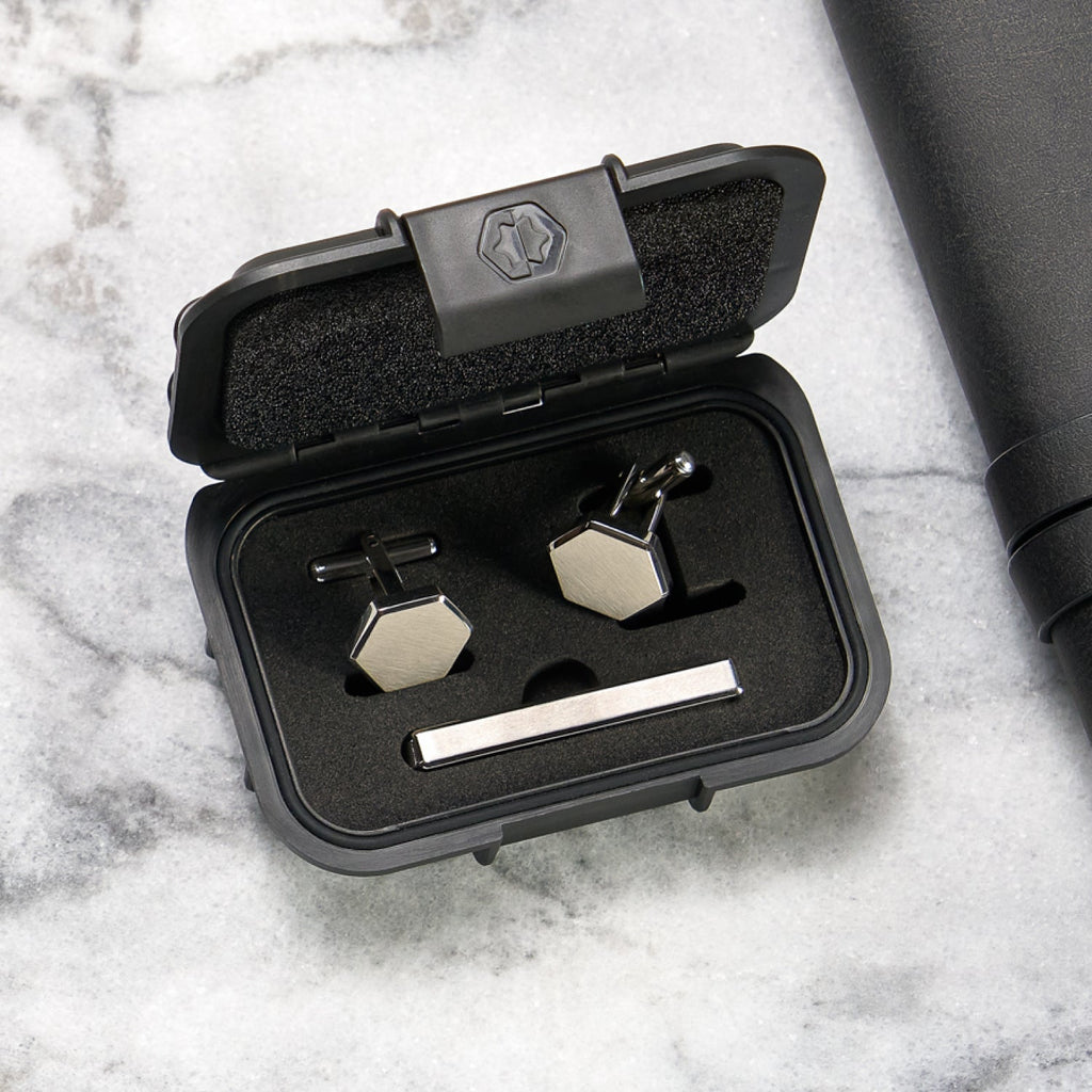Tie Bar & Cufflinks Kit - Platinum — Ring
