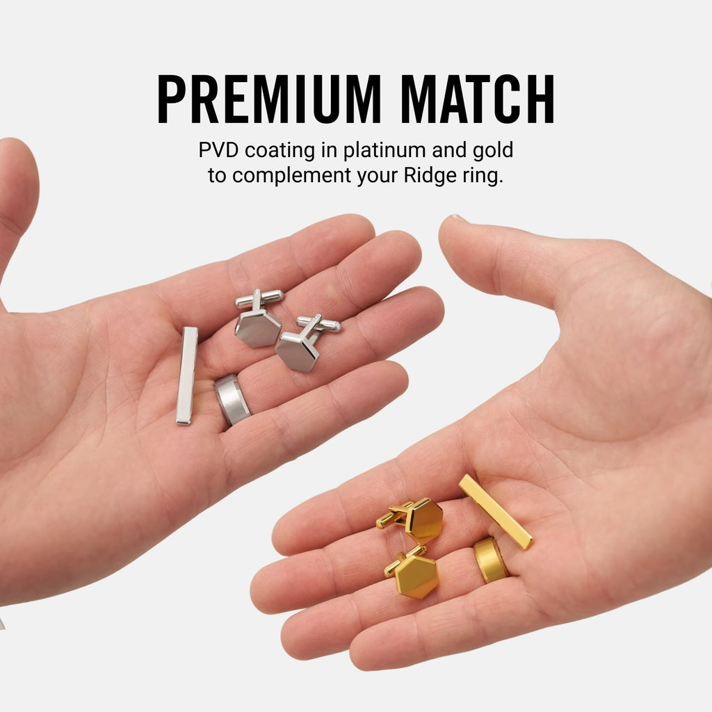 Tie Bar & Cufflinks Kit - Platinum — Ring