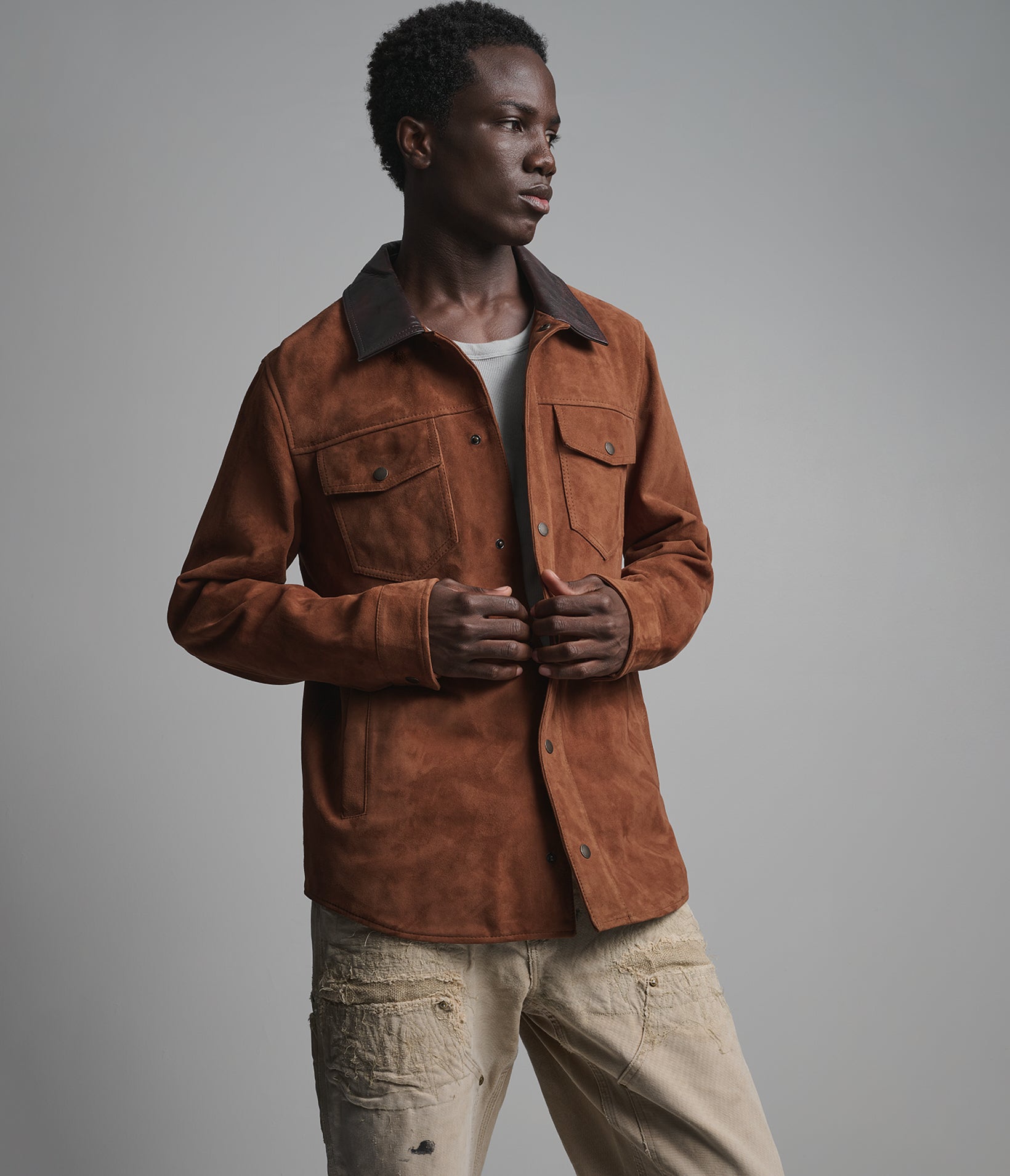Zion Colour Block Suede Shirt Jacket