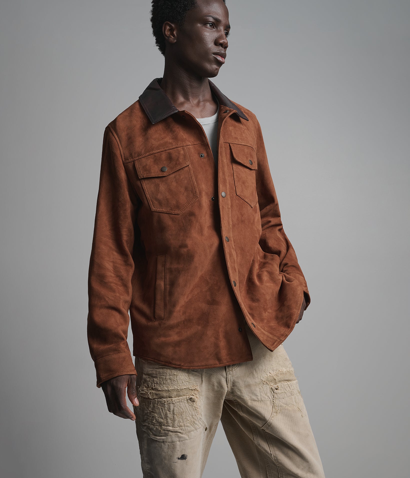Zion Colour Block Suede Shirt Jacket