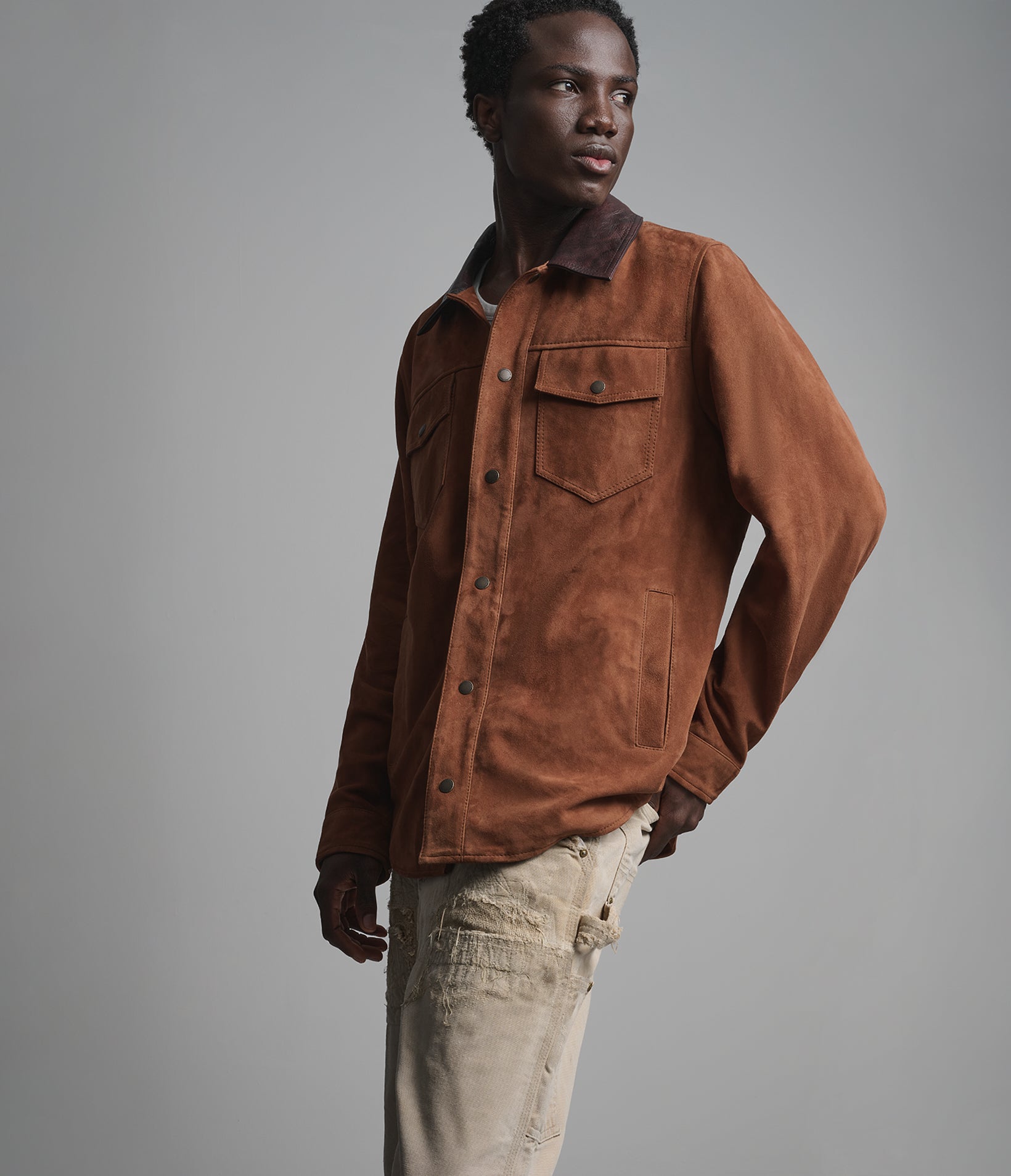 Zion Colour Block Suede Shirt Jacket