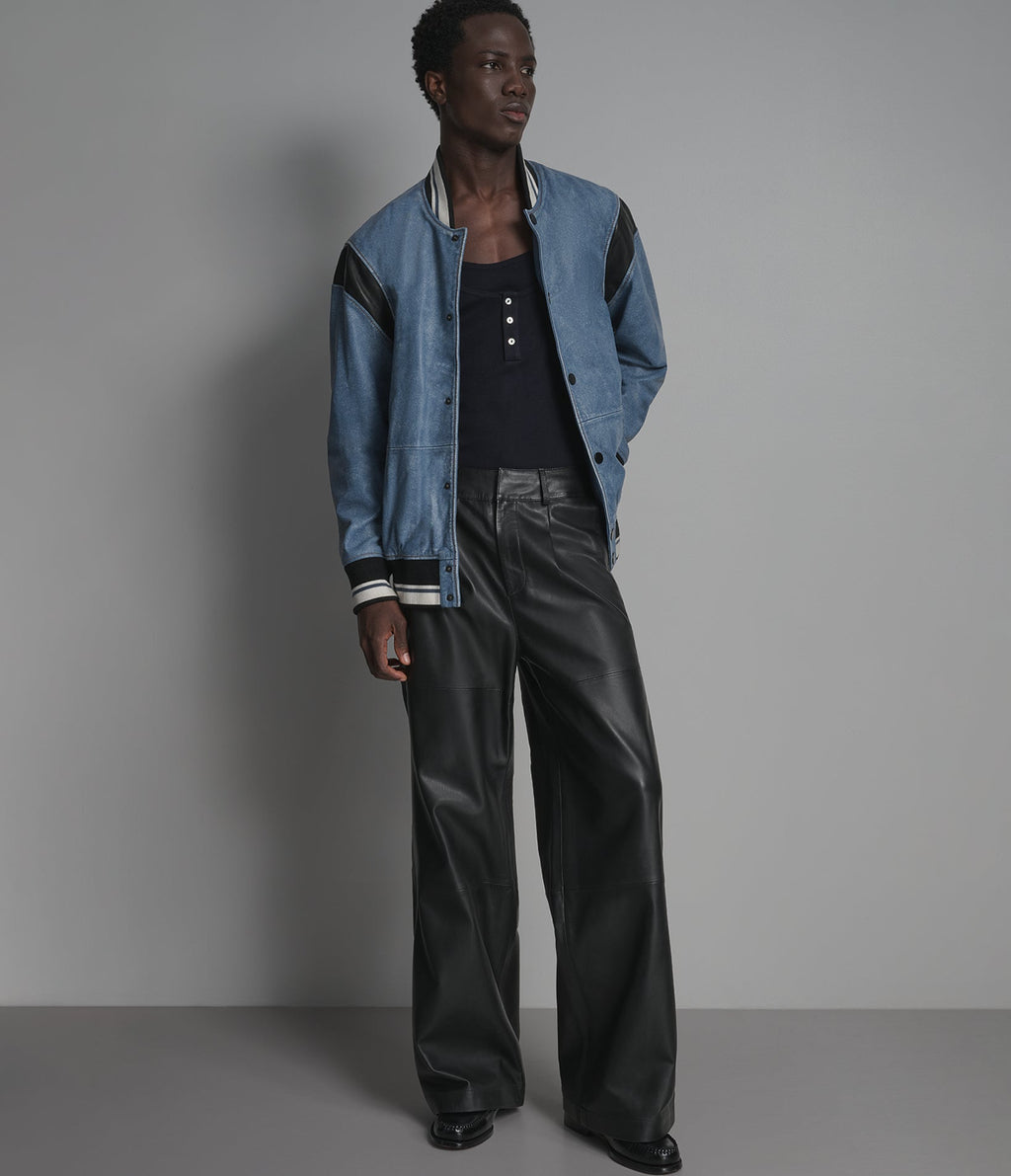 Simon Leather Denim Letterman Jacket