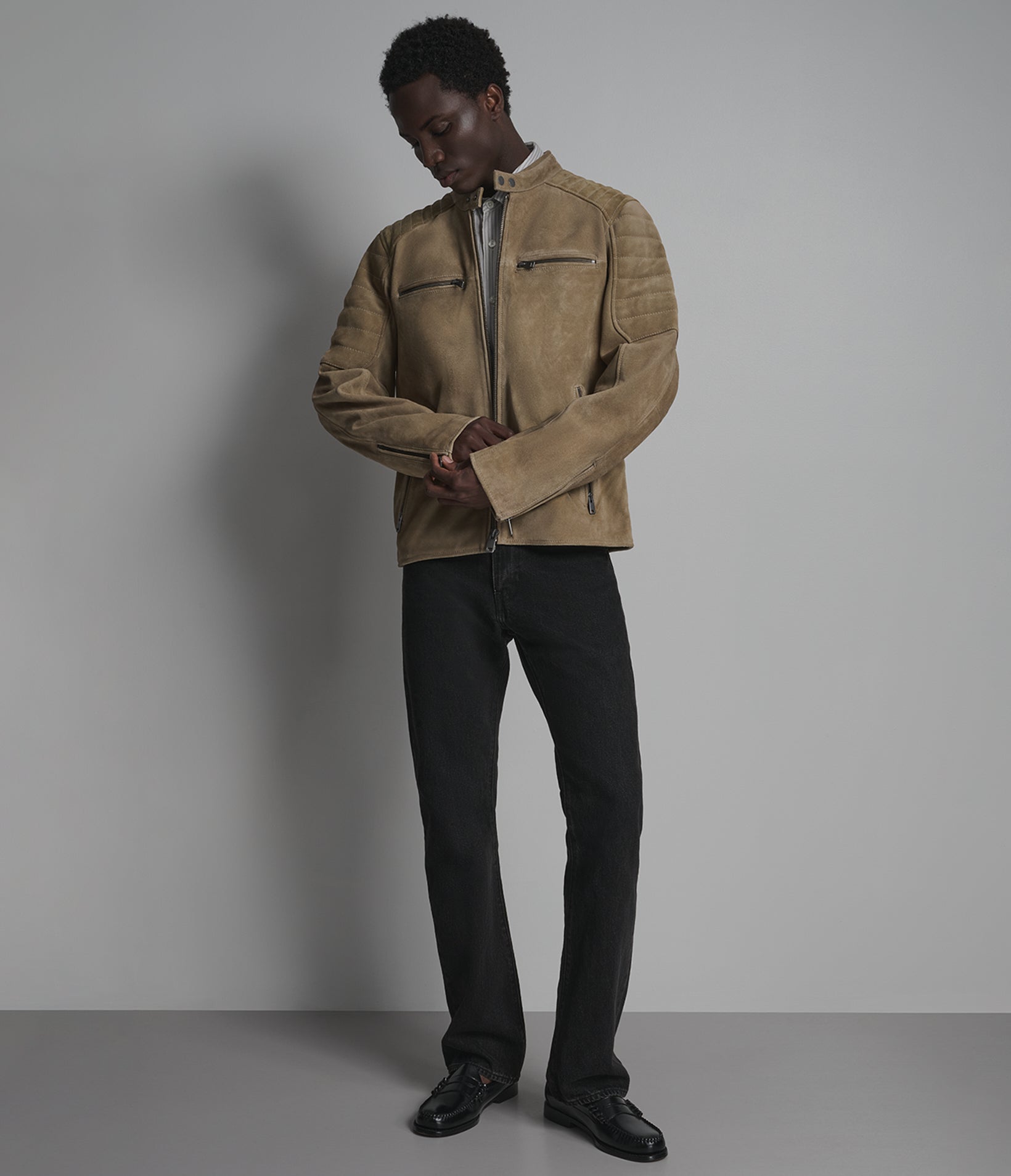 Roman Vintage Quilted Leather Racer Jacket