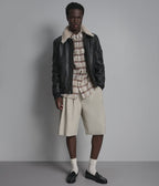 Jimmy Leather Aviator Bomber Jacket With Shearling Collar