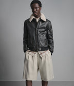 Jimmy Leather Aviator Bomber Jacket With Shearling Collar
