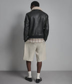 Jimmy Leather Aviator Bomber Jacket With Shearling Collar
