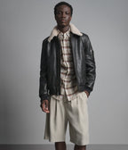 Jimmy Leather Aviator Bomber Jacket With Shearling Collar