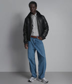 Ace Leather Bomber Jacket with Shearling Collar