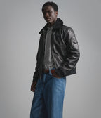 Ace Leather Bomber Jacket with Shearling Collar