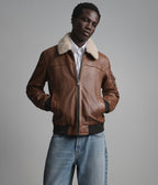 Ace Leather Bomber Jacket with Shearling Collar