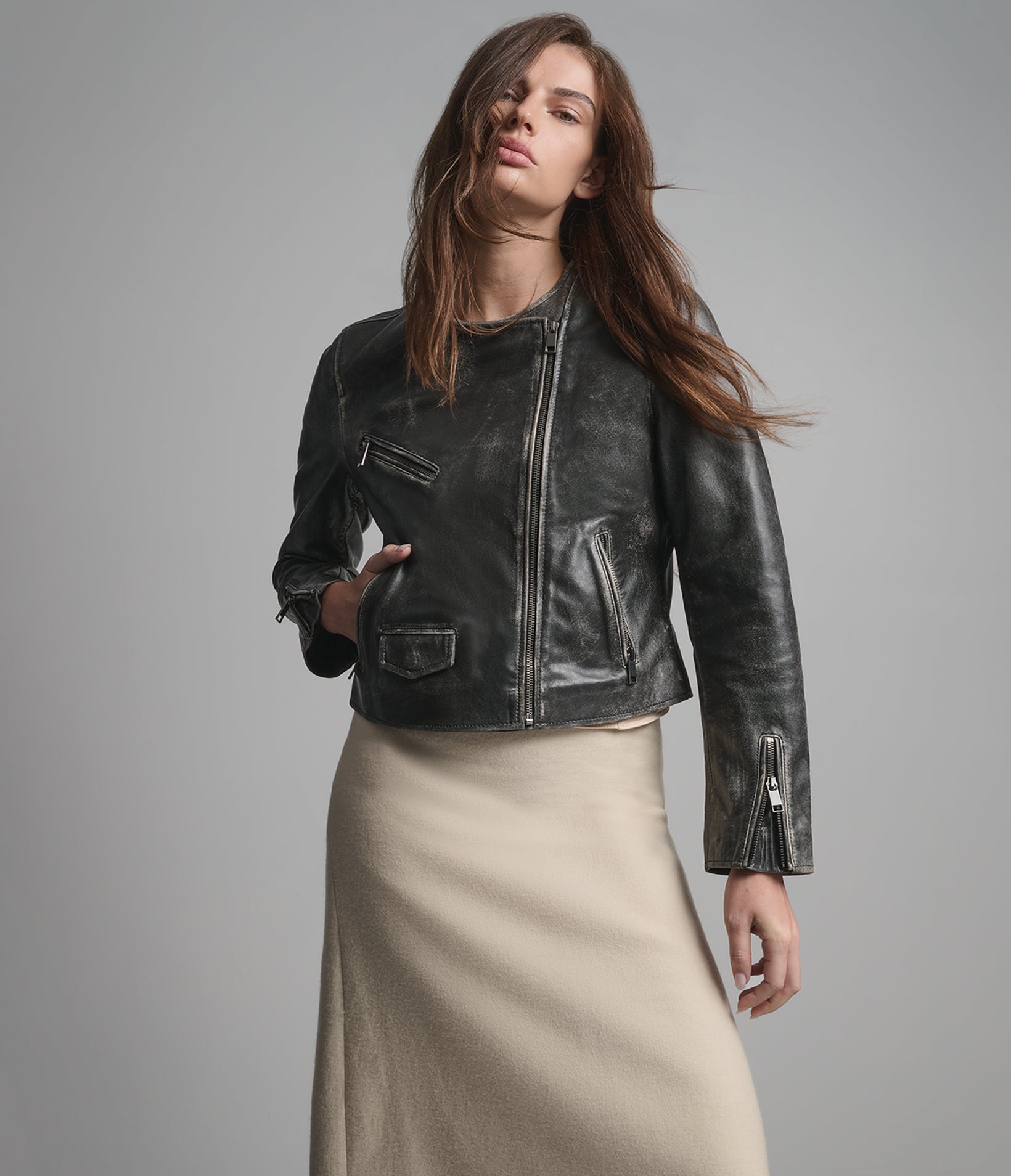 Eloise Vintage Collarless Moto Jacket