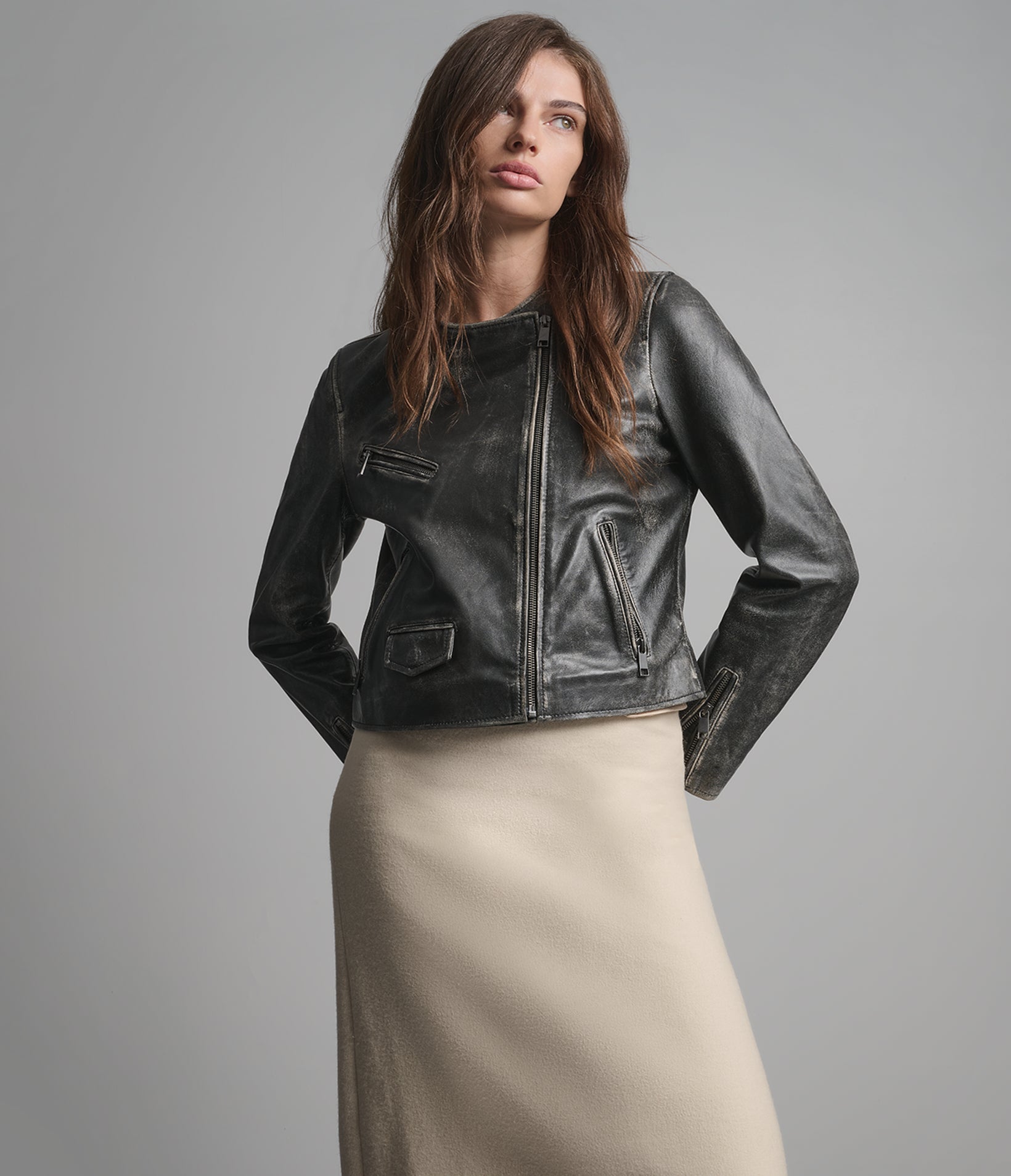 Eloise Vintage Collarless Moto Jacket