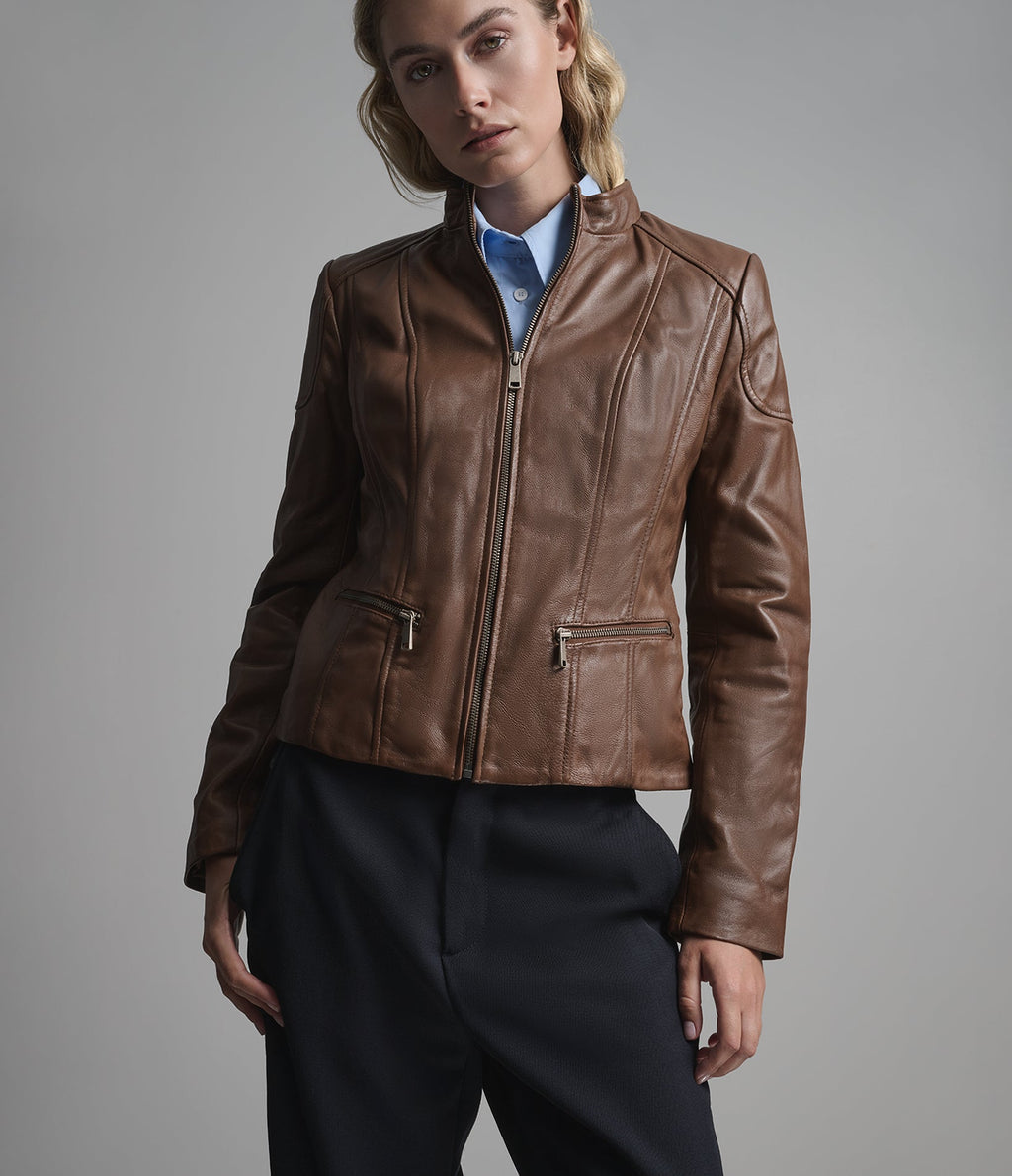 Caitlin Leather Scuba Jacket