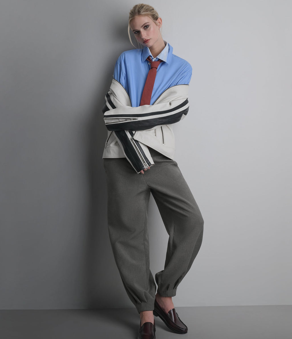 Gianna Leather Striped Racer Jacket