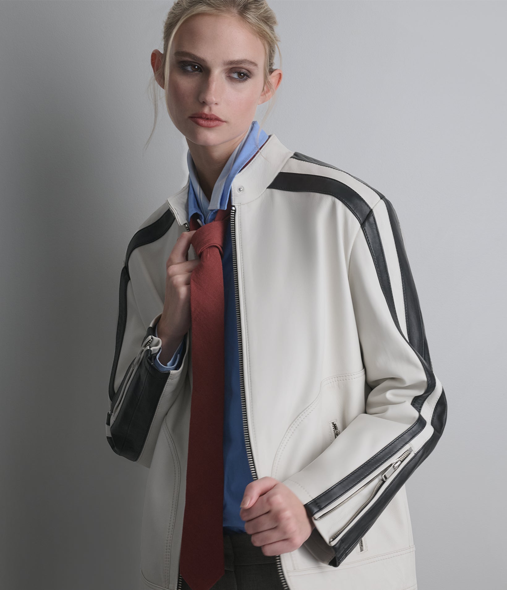 Gianna Leather Striped Racer Jacket