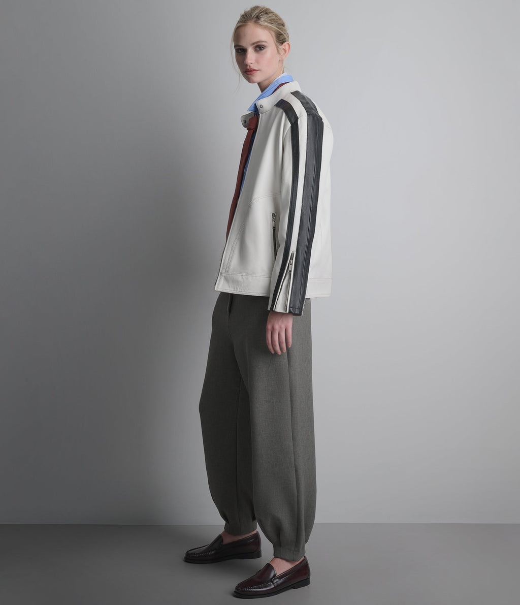 Gianna Leather Striped Racer Jacket