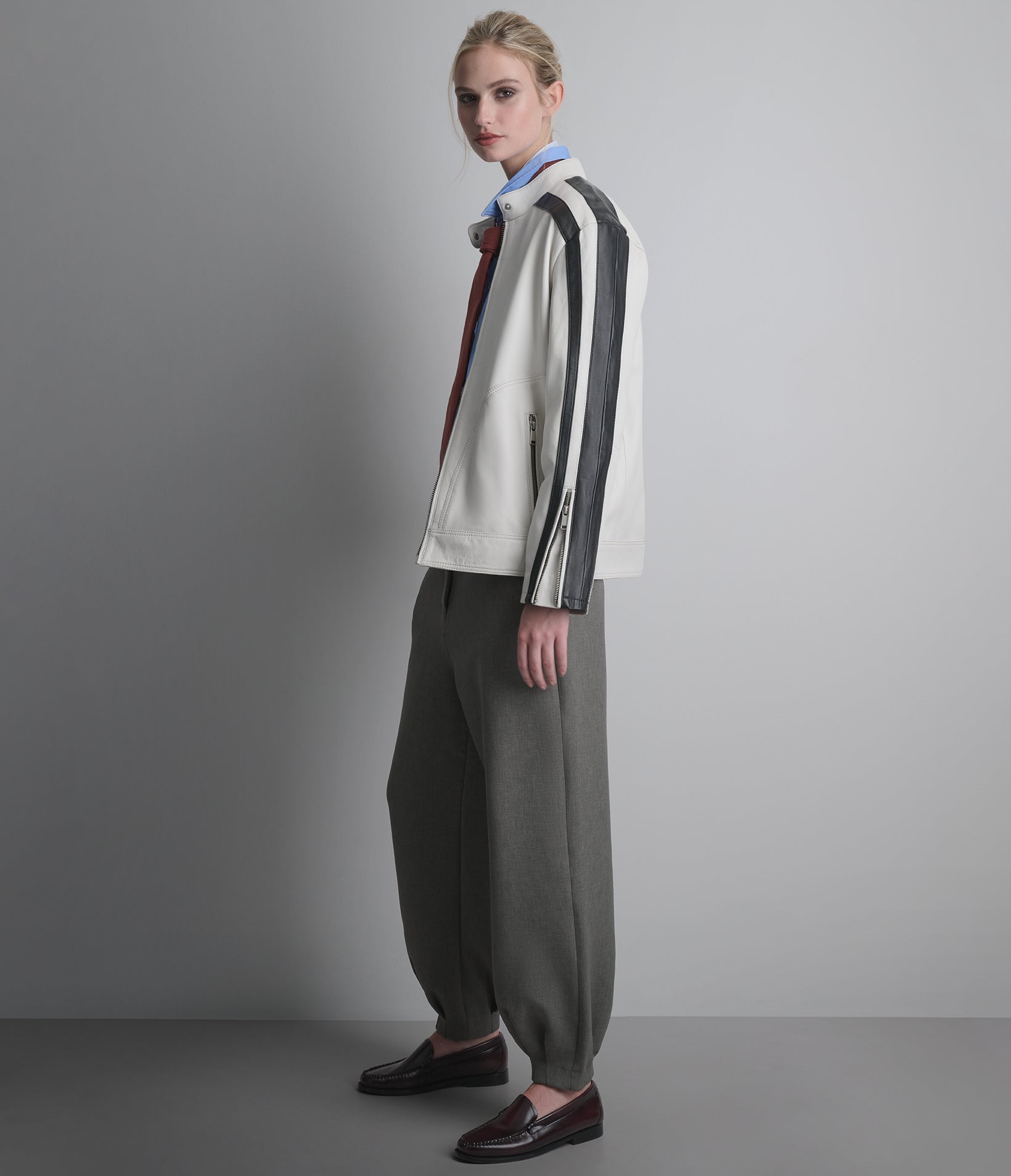 Gianna Leather Striped Racer Jacket