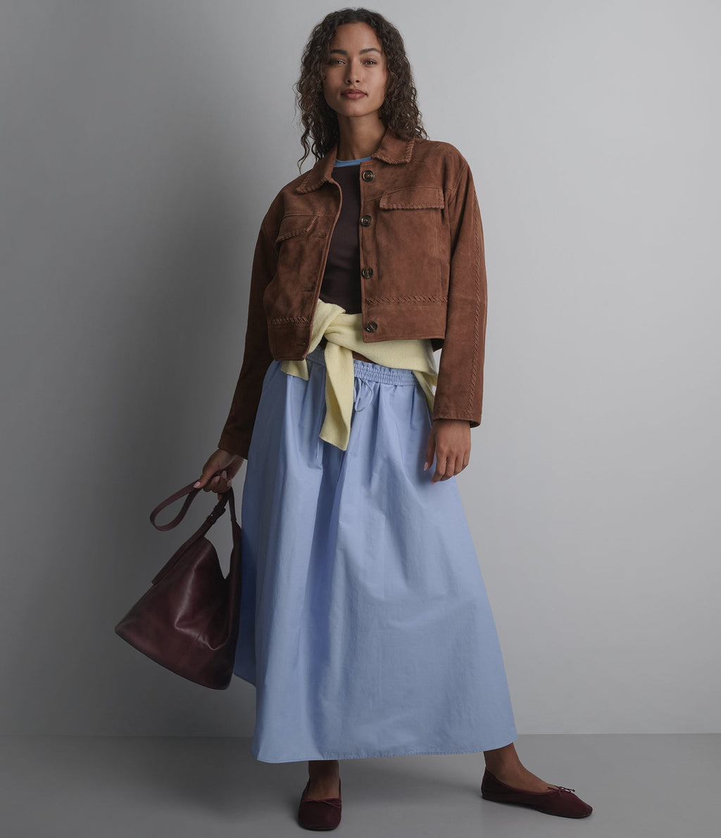 Vivianne Whipstitched Suede Trucker Jacket
