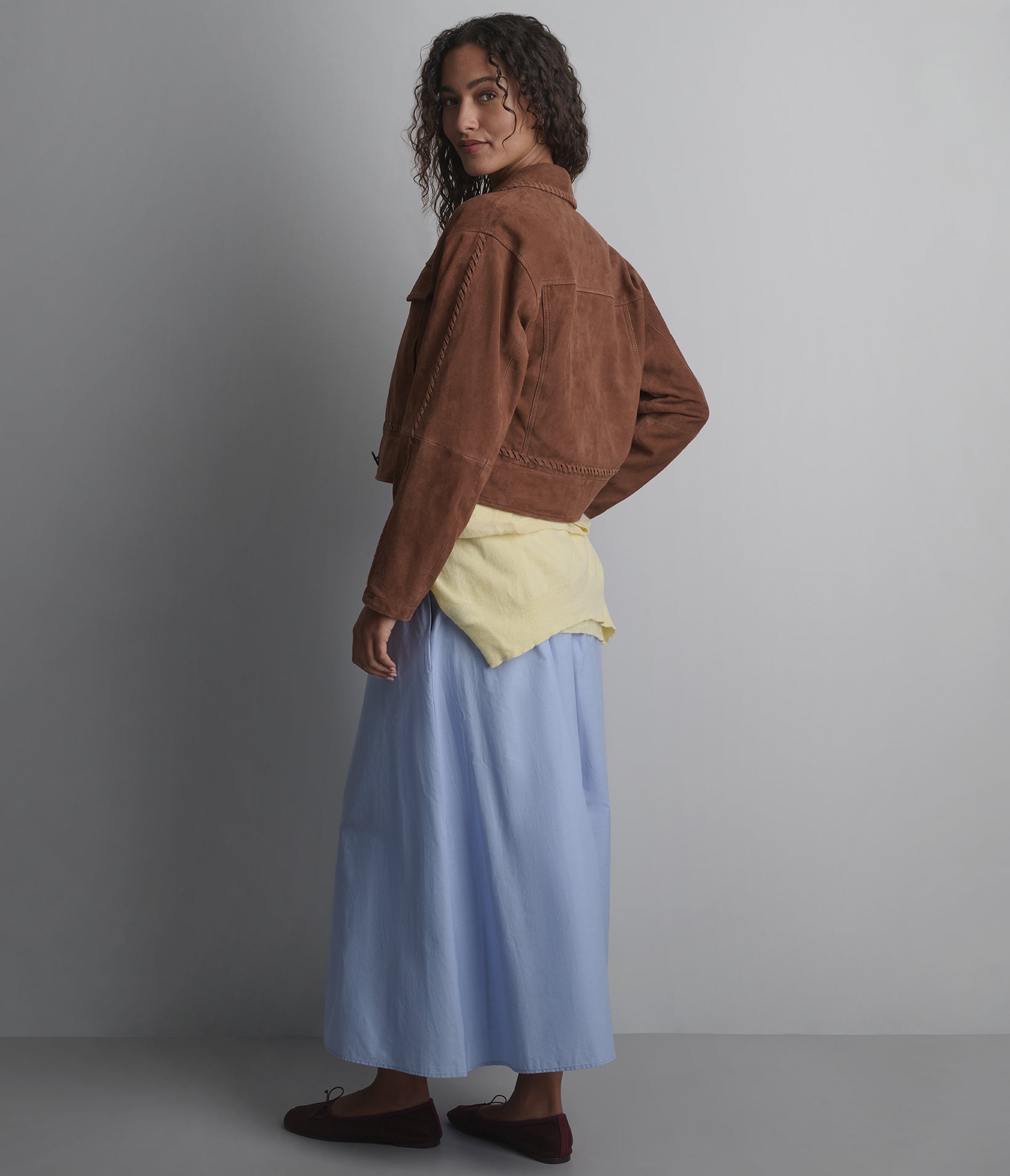 Vivianne Whipstitched Suede Trucker Jacket