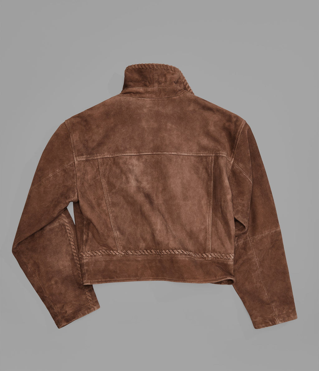 Vivianne Whipstitched Suede Trucker Jacket
